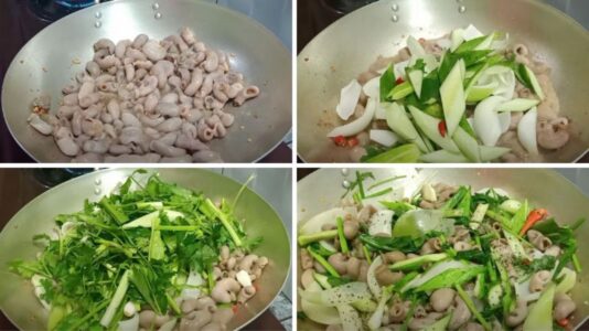 bao tử cá ba sa xào hành tây