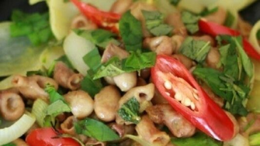 bao tử cá xào rau răm 